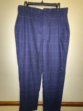 Gap Relaxed Fit Windowpane Plaid Trousers Navy Blue 32x30